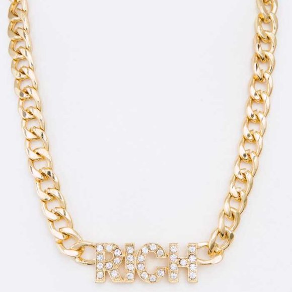 GOLD CRYSTAL RICH PENDANT CHUNKY NECKLACE - Picture 1 of 8